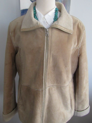 #ad GUESS Leather Suede Jacket Pre Owned Tan XL $25.00