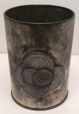 #ad Metzke Pewter Tin with Coins Mounted on Front $5.31