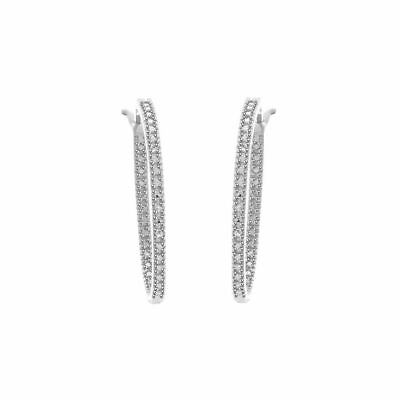 #ad Round White Natural Diamond Hoop Earrings Solid 925 Sterling Silver $78.60