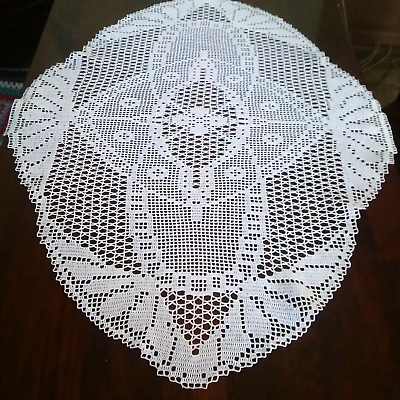 #ad Oval lace table cloth Crochet table runner White cover Home decor doily 47 inch $48.00
