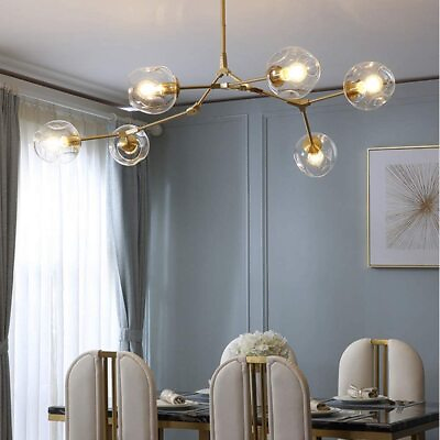 #ad 6 Lights Tree Branch Molecule Glass Chandelier Gold Pendant Ceiling Fixture Lamp $91.79