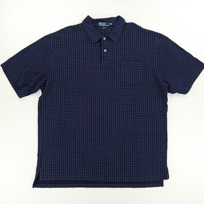 #ad Polo Ralph Lauren Tall Cotton Dotted Polo Shirt Navy Blue Men#x27;s 2XLT $12.50