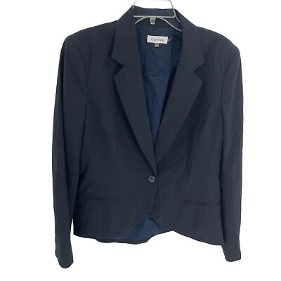 #ad Calvin Klein Womens Black Gray Striped Blazer Jacket Plus Size 16 One Button $25.00
