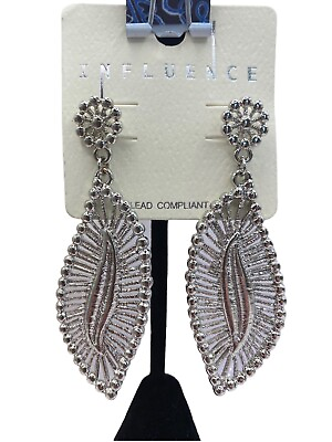 #ad Influence Silver Tone Dangle Drop Leaf Earrings NWT $8.56