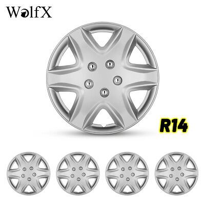 #ad Set of 4 14quot; Silver Wheel Covers Snap On Hub Cap Fits Universal R14 Tire amp; Rim $37.99