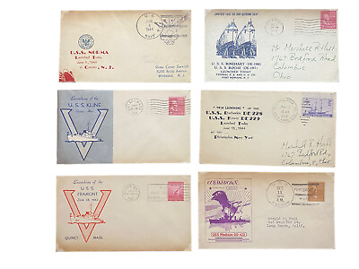 #ad WWII WW2 Envelopes Lot 6 USS Launched Ships 1940 44 Stamped USA Navy Ship Names $27.99