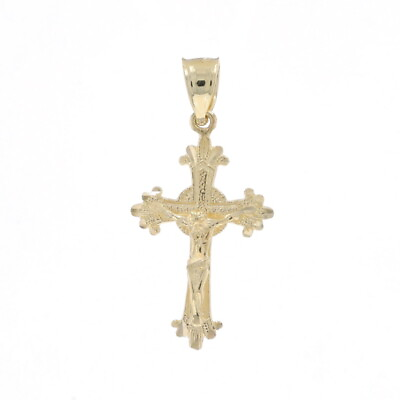#ad Yellow Gold Budded Crucifix Pendant 14k Cross Faith $189.99