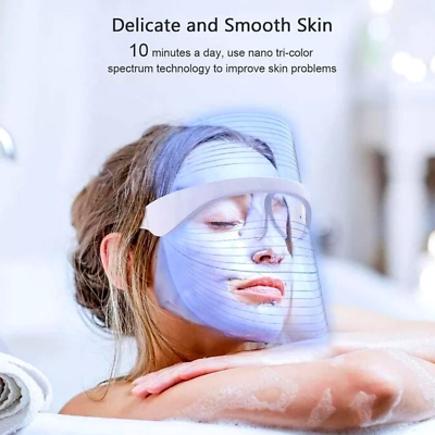 #ad 7 Color LED Light Photon Face Neck Mask Rejuvenation Skin Facial Therapy Wrinkle $28.49