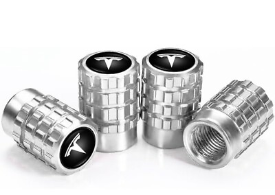 #ad 4Pcs Silver Black Tire Valve Stem Cap for Tesla Cars Universal Fit $12.99