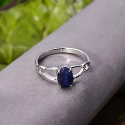 #ad 92.5 Sterling Silver 2.2 Gram Ethnic Ring Natural Blue sapphire Oval Gemstone $16.99