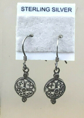#ad Vintage Sterling Earrings 925 Silver Marcasite Pendulum Pierced NO OFFERS $10.00