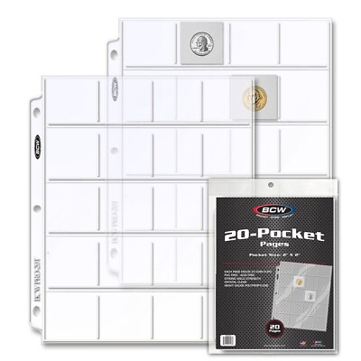 #ad 20 BCW 2x2 Coin Pocket Page Album Pages for 2x2 Coin Flips Binder Sheets Storage $8.49