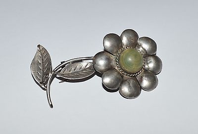 #ad VINTAGE MEXICO STERLING SILVER AND AGATE LARGE FLOWER PIN BROOCH $39.99