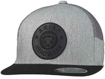 #ad Ariat Mens Flexfit Round Logo Patch Mesh Adjustable Snapback Cap Hat Grey Grey $32.99