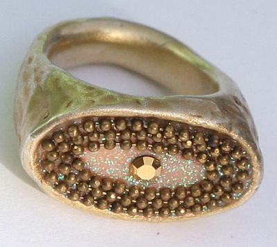 #ad Vintage artisan Sterling Silver Vermeil Hammered Modern ring size 5 $30.00