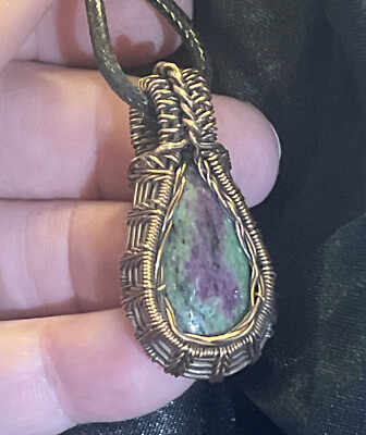 #ad Ruby Zoisite Handmade copper wire wrapped Purple amp; Green pendant 6n $14.90