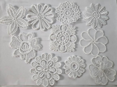 #ad CraftbuddyUS 10pcs Asst White Flower Crochet amp; Lace Motif Patch DIY $8.25