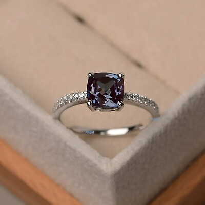 #ad 925 Sterling Silver 8x12mm Cushion Cut Color Changing Alexandrite Ring for Lover $75.00