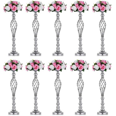 #ad Set of 10 Versatile Silver Flower Arrangement Stand Pillar Candle Holder Set... $223.58