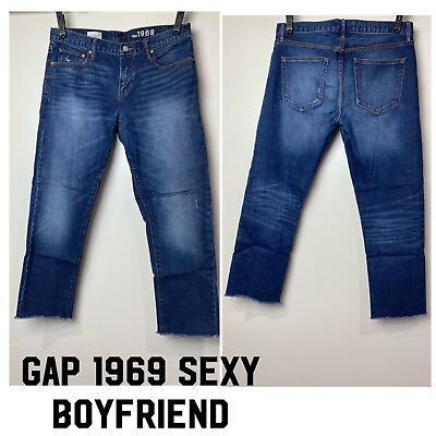 #ad Gap 1969 Jeans Women’s Sz 28 Sexy Boyfriend Blue Stretch Denim Pants Raw Hem $20.00