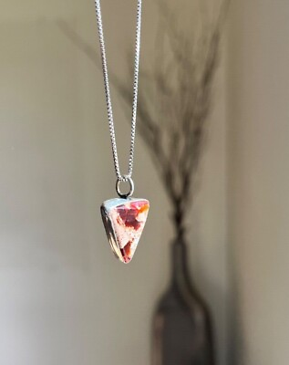 #ad fire agate silver pendant necklace on box chain $140.00