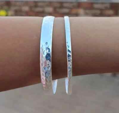 #ad 2 Set Of Silver Bangles Solid 925 Silver Bracelet Handmade Jewelry Bangle HM24 $13.16