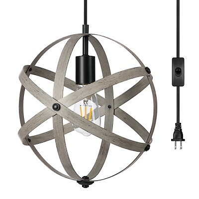 #ad DEWENWILS Plug in Pendant Hanging Light，Oak Wood Grain Industrial Ceiling Light $35.69