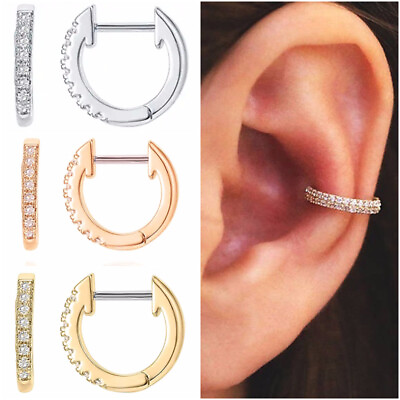 #ad 925 Silver FilledGoldRose Gold Hoop Earring Women Jewelry Cubic Zircon C $2.95