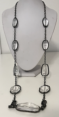 #ad Faceted Crystal Bead Silver Tone Chain Necklace $8.99