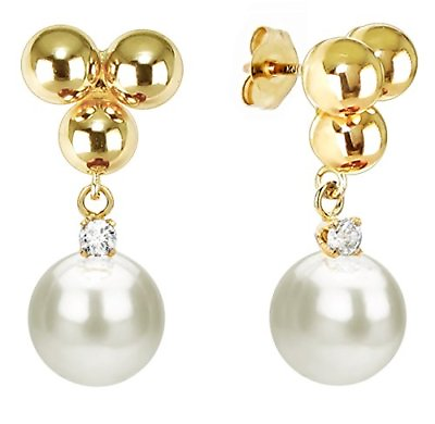 #ad Pearl 14K Yellow Gold Earrings 8 8.5mm Freshwater amp; 1 10cttw Diamond Stud Ball $298.99