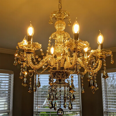 #ad Vintage Modern Candle Champagne Crystal Chandelier Pendant Light Ceiling Lamp $149.00