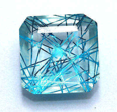 #ad 26 Ct Natural Sky Blue Rutilated Quartz Asscher Cut Certified Doublet Gemstone $16.59