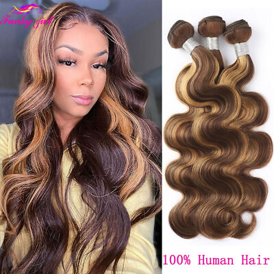 #ad 3 Bundles Human Hair Bundle Brazilian Body Wave Highlight Weaving Hair Extension $255.92