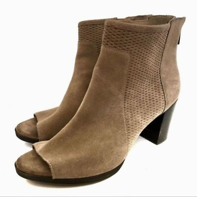 #ad Bella Vita Dark Tan Genuine Suede Open Toe Ankle Boots SZ 8.5 EUC $30.00