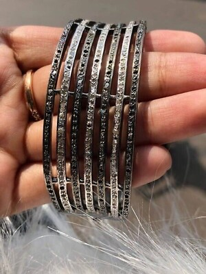 #ad Exquisite Black Natural Diamond Bracelet 925 Silver Bangle Perfect Wedding Gift $642.63