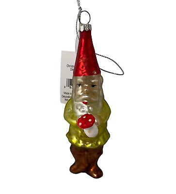#ad Silver Tree Hand blown Glass Gnome with Mushroom Green Brown 5 in $10.78