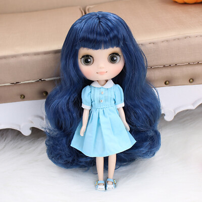 #ad Long Sapphire blue hair Middie Nude Doll Factory Joint Body Neo Blythe 8quot; #550 $82.99