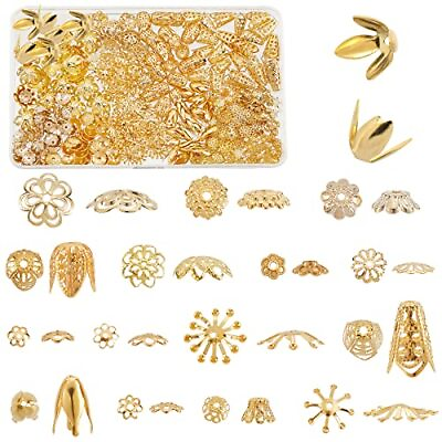 #ad 1 Box 480Pcs 16 Styles Antique Gold Bead Caps Hollow Flower Beads Cap Filigre... $18.95