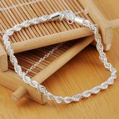 #ad 925 Sterling Silver 4mm Rope Chain Bracelet 7.5#x27;#x27; long lobster closure $15.44
