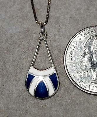 #ad VTG 925 Sterling Silver Genuine Lapis amp; Pearl Inlay Pendant Necklace 18quot; $19.95