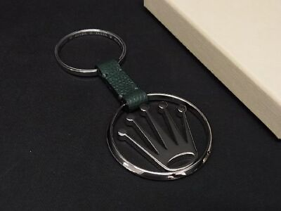 #ad Rolex Rare Logo Key Chain Ring Holder Strap Leather Bag Charm Siver Green Unused $207.00