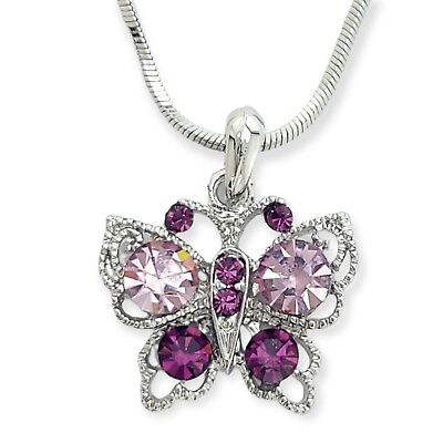 #ad Butterfly Necklace Made With Swarovski Crystal Purple Pendant Chain Gift $29.00