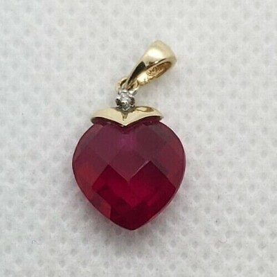 #ad Lab Created Red Ruby 3Ct Heart Cut Vintage Estate Pendant 14K Yellow Gold Plated $117.05