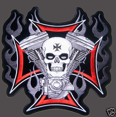 #ad BIKER SKULL CROSS MOTOR PATCH XXL 11 INCH EMBROIDERED PATCH $9.99