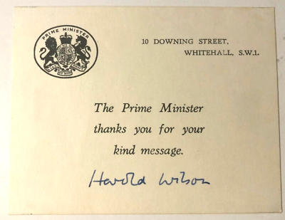 #ad 1967 Harold Wilson British Prime Minister Hand Signed Autographed Card $35.00