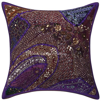 #ad Boho Hippie Yoga Pillow Case Cushion Cover Purple Beaded Indian Meditation $21.33