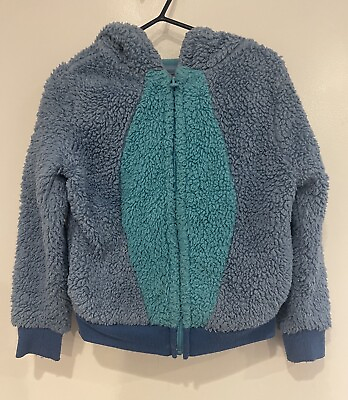 #ad Disney Unisex Kids Cute Stitch Hooded Cozy Soft Fleece Zip Up Jacket Blue Sz 4 $41.99