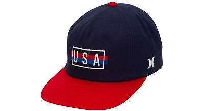 #ad Hurley Mens USA Unstructured Hat OSFA Blue Red Patch Snapback Cap $9.90