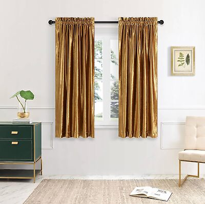#ad PRIMROSE Gold Curtains 63 inch for Living Room Velvet Blackout Rod Pocket Window $54.19