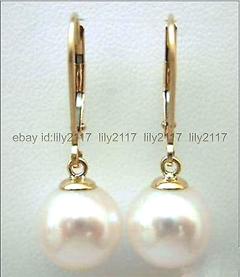 #ad Beautiful AAA 10MM natural south sea round white pearl 14K gold dangle earrings $26.99